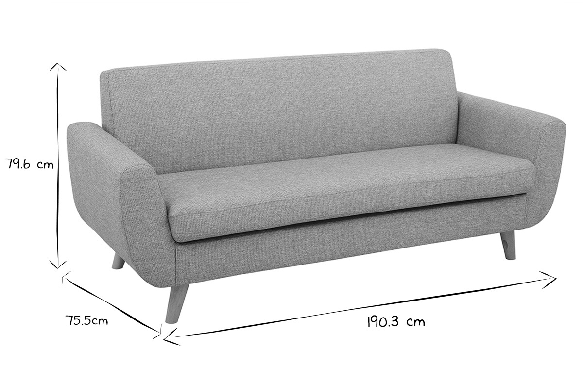 Canap� scandinave 3 places en tissu gris clair et bois clair PURE
