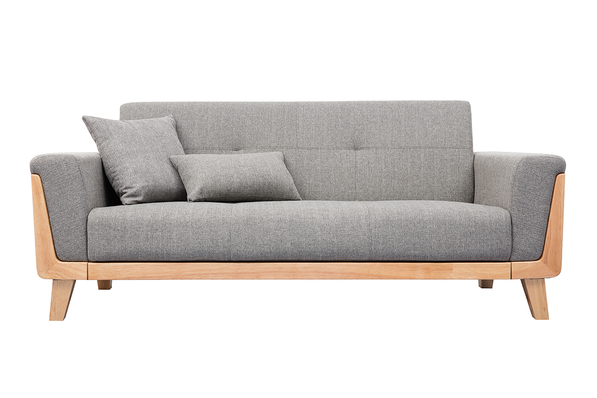 Canap� scandinave 3 places en tissu gris et bois clair FJORD