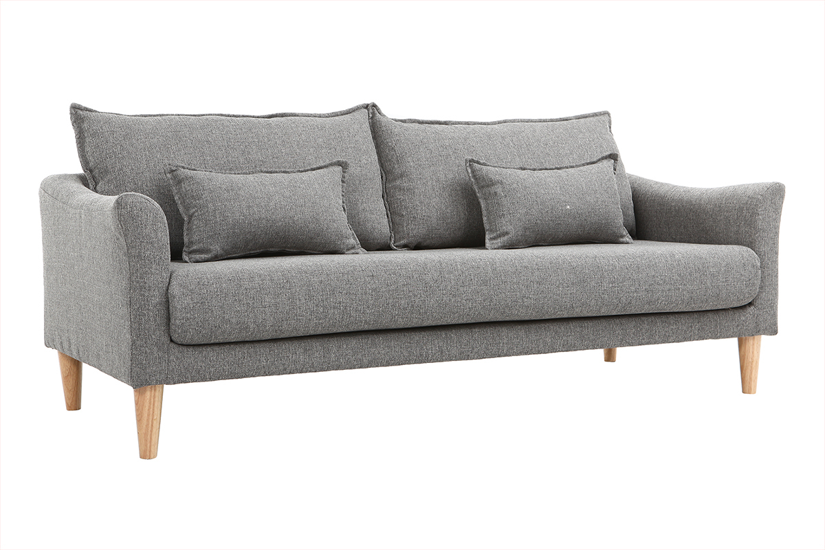 Canap� scandinave 3 places en tissu gris et bois clair KATE