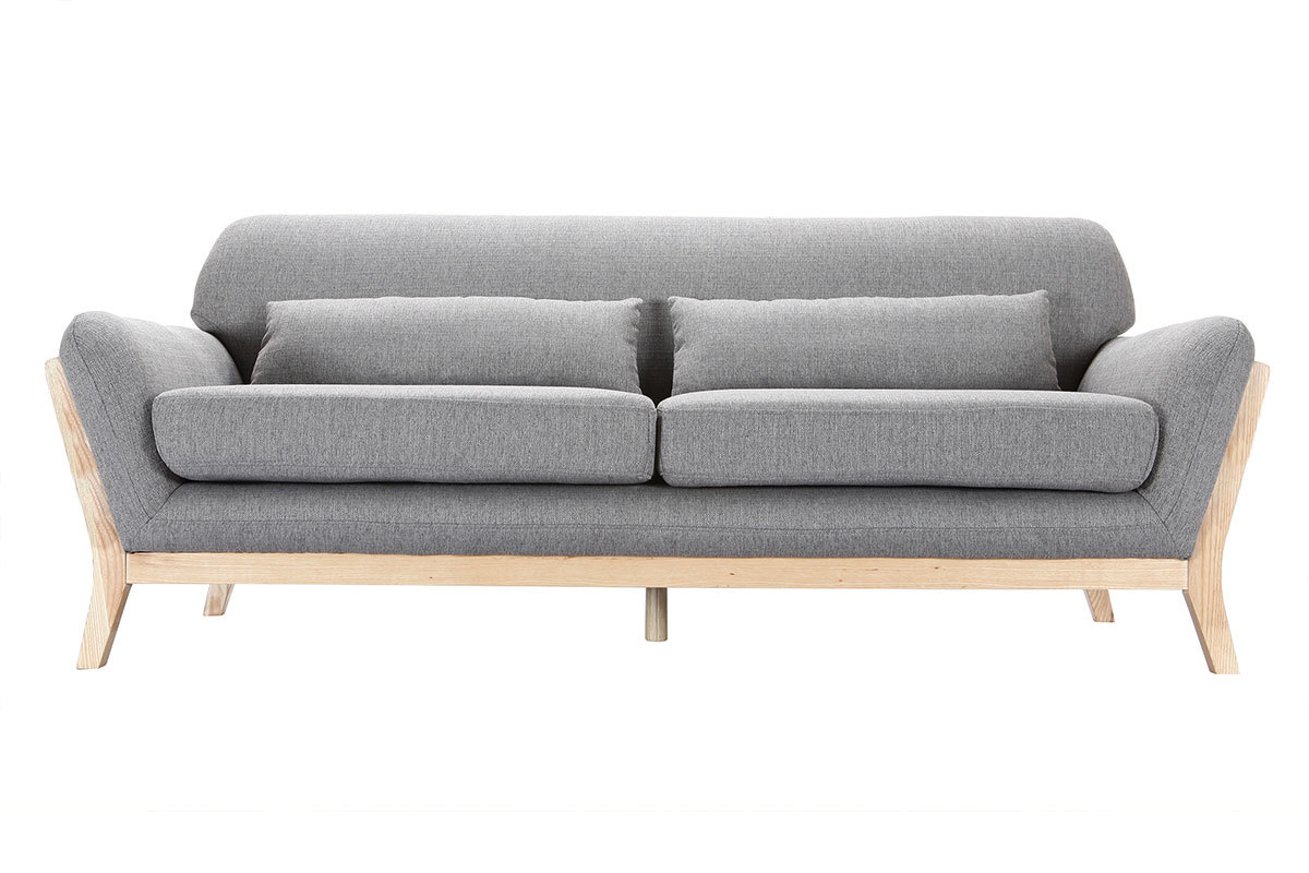 Canap� scandinave 3 places en tissu gris et bois clair YOKO