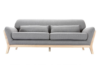 Canap&eacute; scandinave 3 places en tissu gris et bois clair YOKO