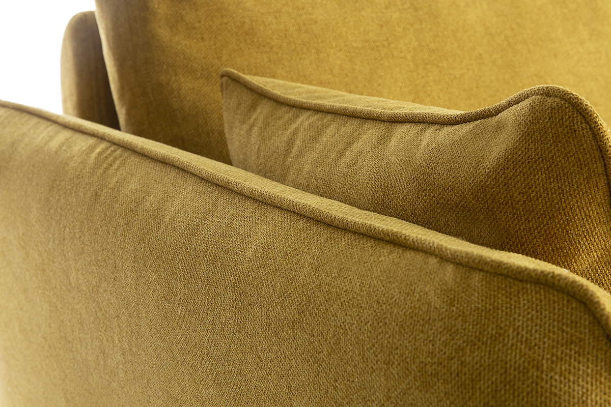 Canap� scandinave 3 places en tissu jaune cumin et bois clair CREEP