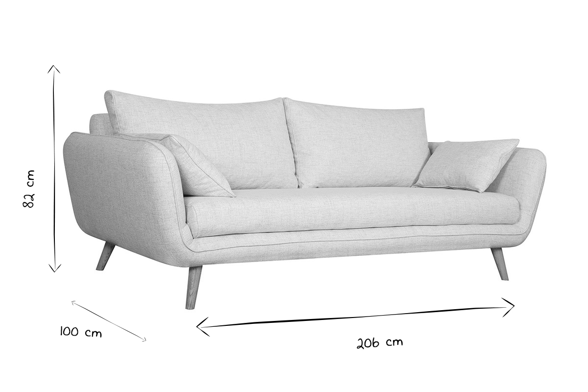 Canap� scandinave 3 places en tissu jaune cumin et bois clair CREEP