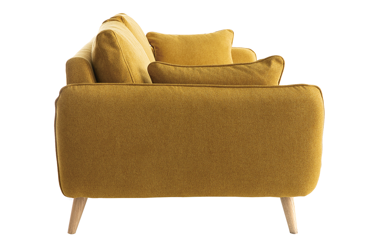 Canap� scandinave 3 places en tissu jaune cumin et bois clair CREEP