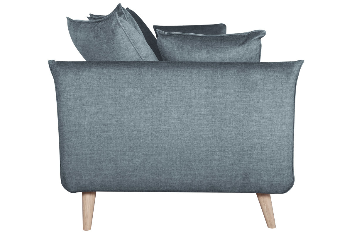 Canap� scandinave 3 places en tissu velours bleu gris et bois clair OLYMPIA