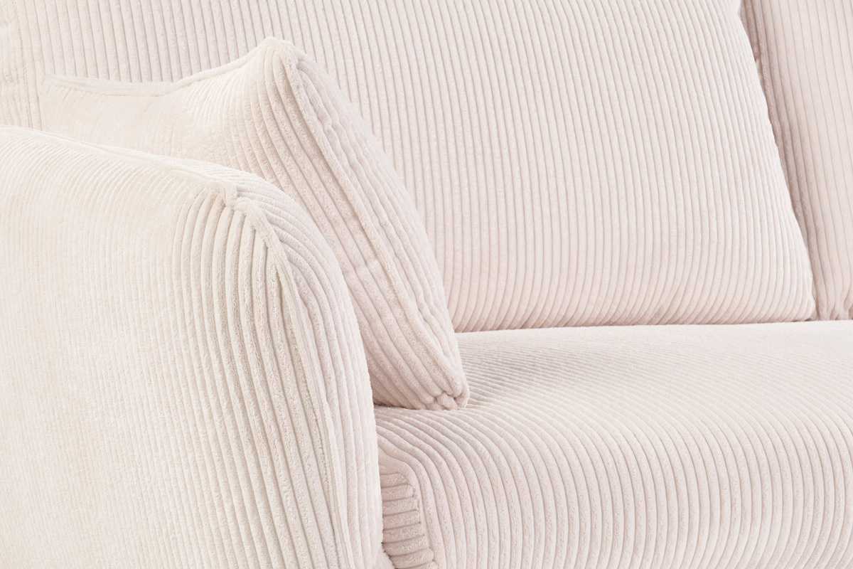Canap� scandinave 3 places en tissu velours c�tel� �cru et bois clair CREEP
