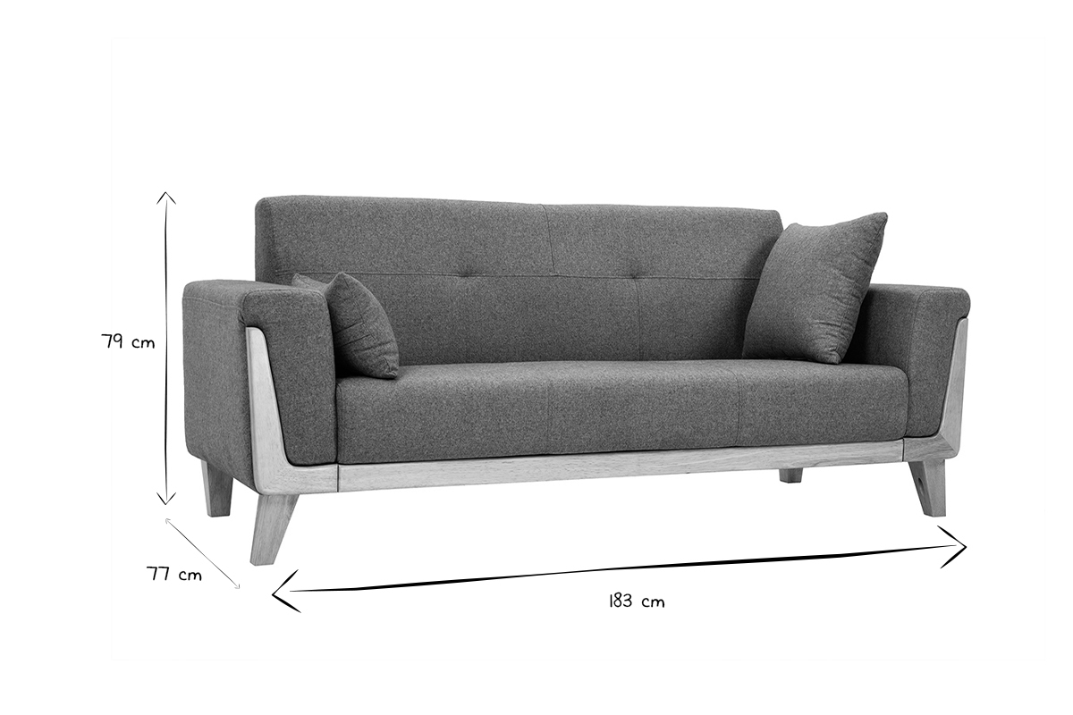 Canap� scandinave 3 places en tissu vert de gris et bois clair FJORD