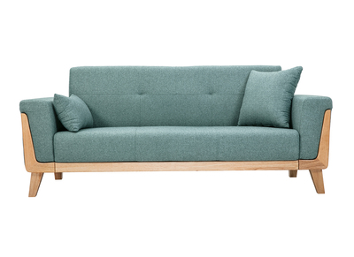 Canap&eacute; scandinave 3 places en tissu vert de gris et bois clair FJORD
