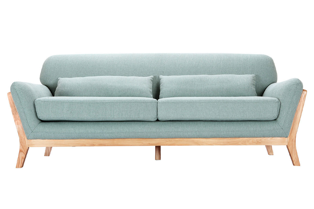 Canap� scandinave 3 places en tissu vert lagon et bois clair YOKO