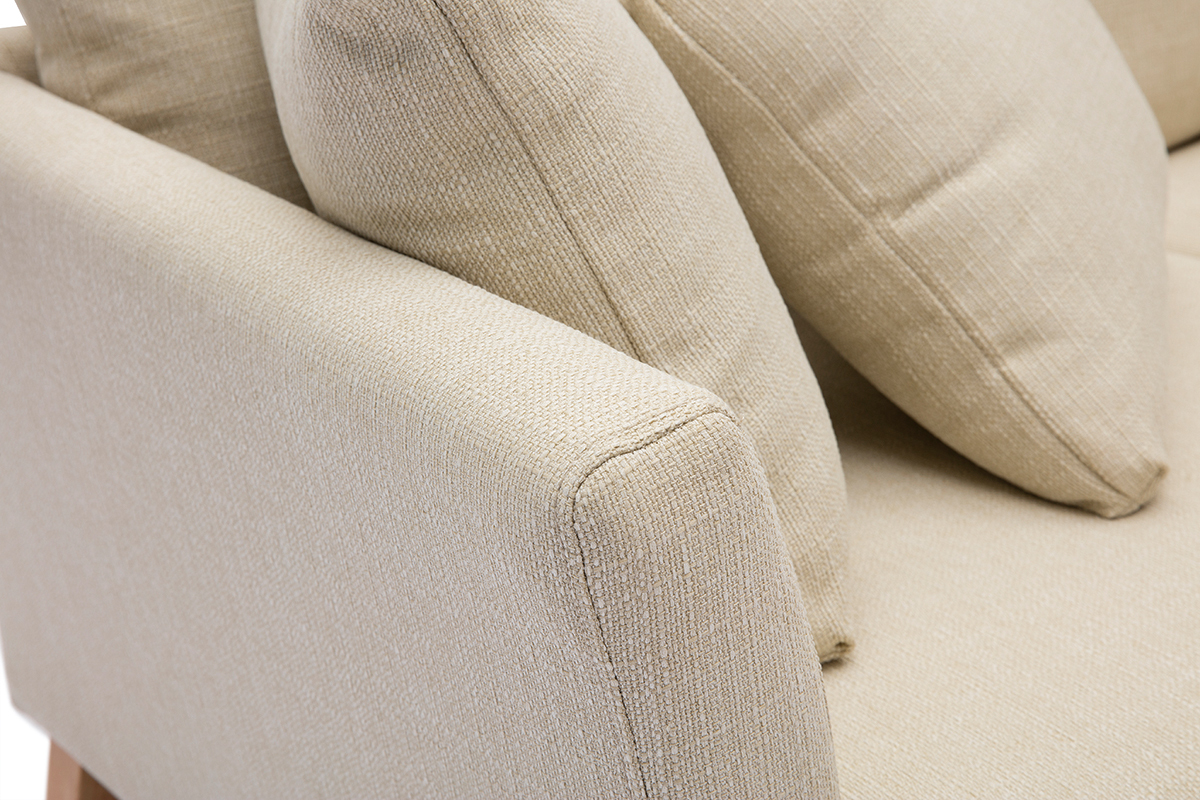 Canap� scandinave d�houssable 2 places en tissu beige et bois clair OSLO