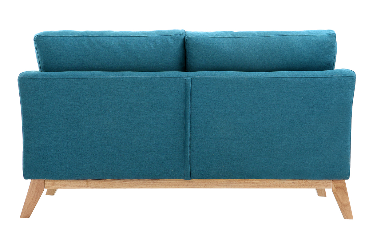 Canap� scandinave d�houssable 2 places en tissu bleu canard et bois clair OSLO