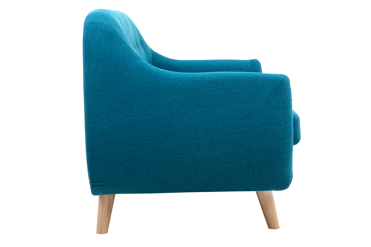 Canap� scandinave d�houssable 2 places en tissu bleu canard et bois clair YNOK