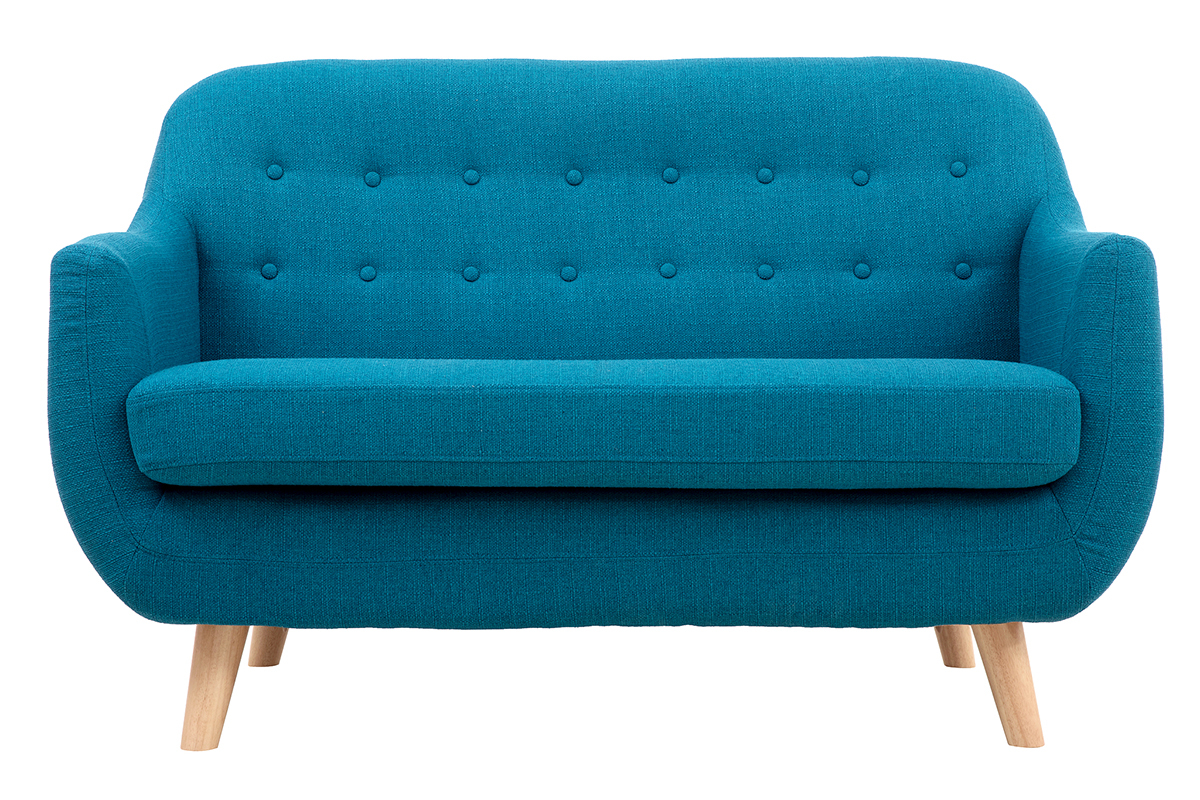 Canap� scandinave d�houssable 2 places en tissu bleu canard et bois clair YNOK