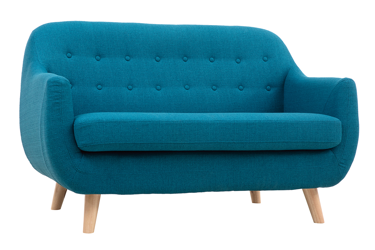 Canap� scandinave d�houssable 2 places en tissu bleu canard et bois clair YNOK