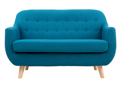 Canap&eacute; scandinave d&eacute;houssable 2 places en tissu bleu canard et bois clair YNOK