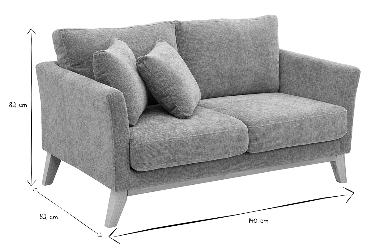 Canap� scandinave d�houssable 2 places effet velours taupe avec pieds en bois clair