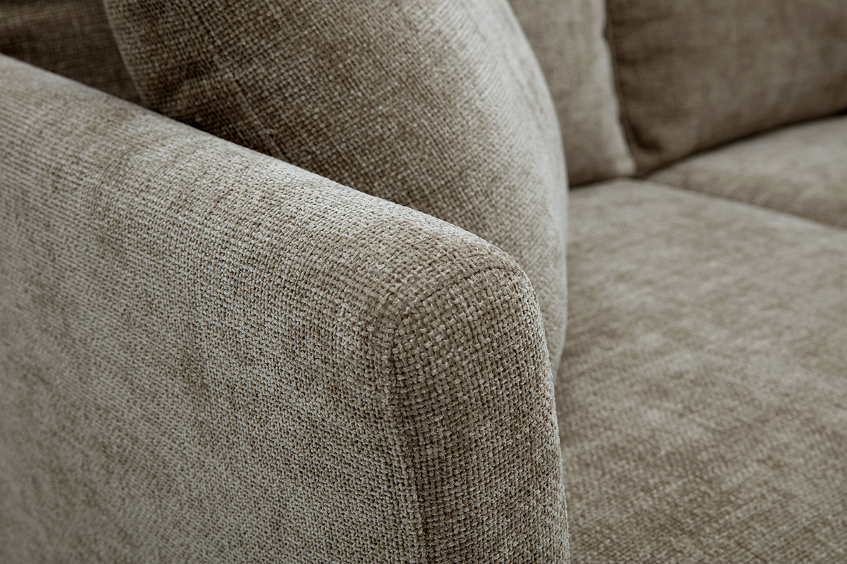 Canap� scandinave 2 places en tissu effet velours taupe et bois clair