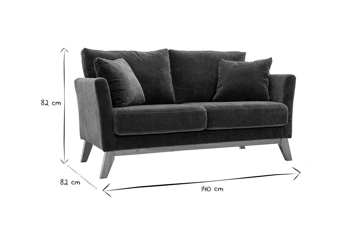 Dimensions du canap� scandinave 2 places en noir et blanc, L140 x P82 x H82 cm.