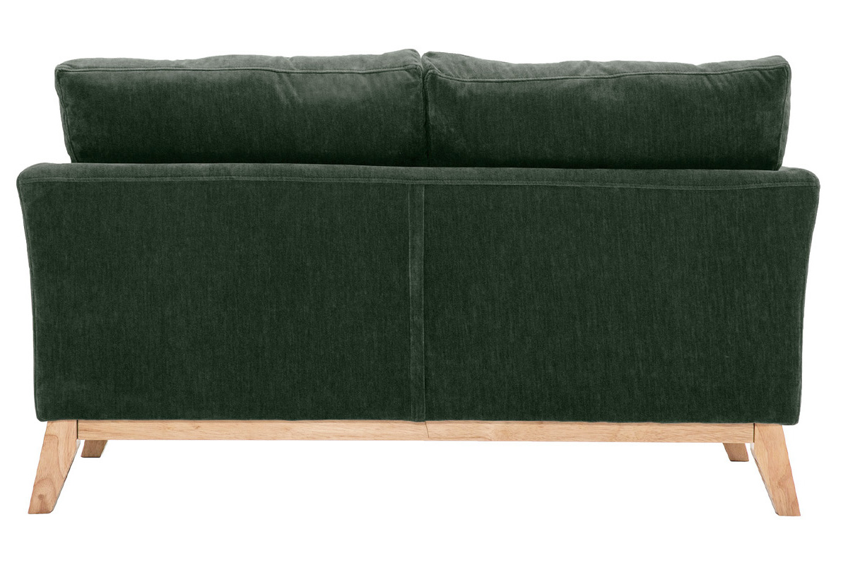 Canap� vert kaki OSLO en velours, vue arri�re avec pieds en bois clair.