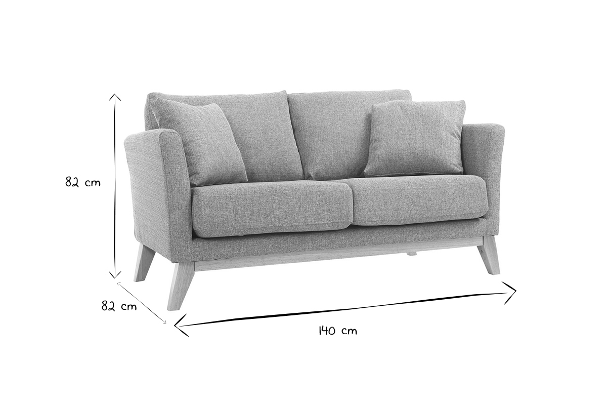 Canap� scandinave d�houssable 2 places en tissu gris clair et bois clair OSLO