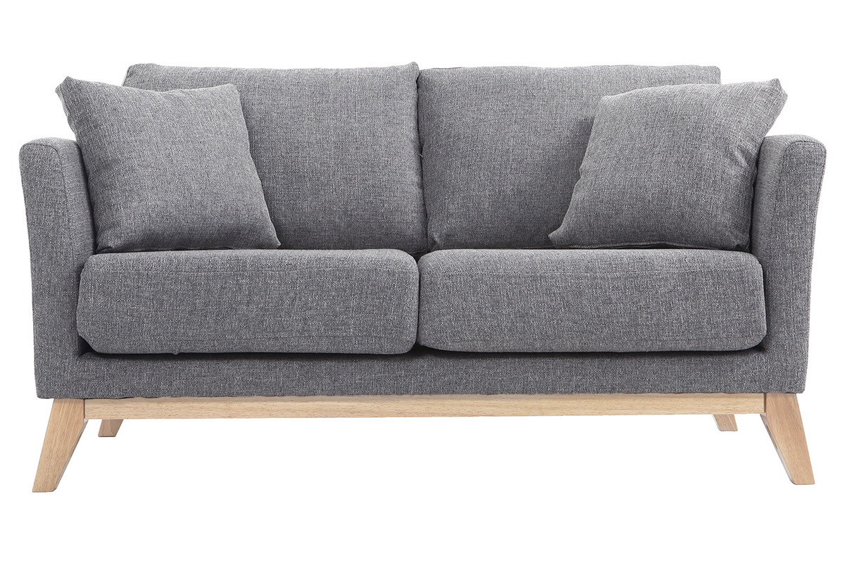 Canap� scandinave d�houssable 2 places en tissu gris clair et bois clair OSLO