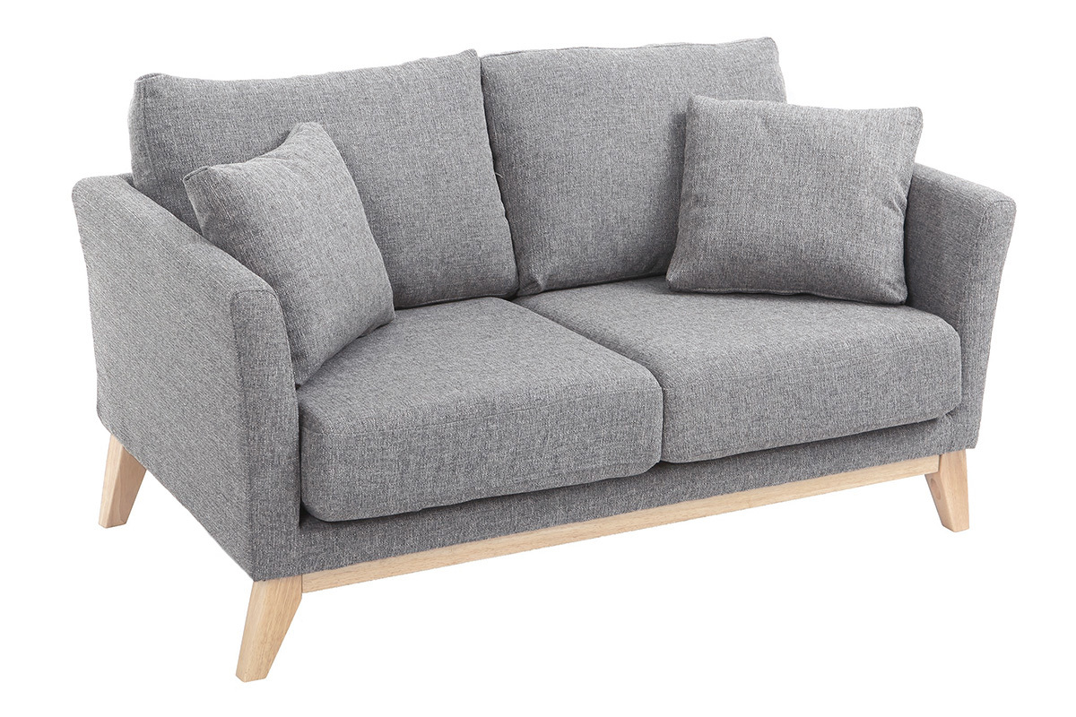 Canap� scandinave d�houssable 2 places en tissu gris clair et bois clair OSLO