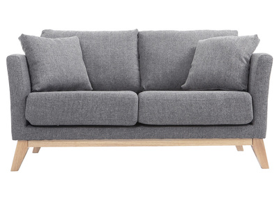 Canap&eacute; scandinave d&eacute;houssable 2 places en tissu gris clair et bois clair OSLO