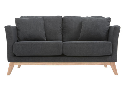 Canap&eacute; scandinave d&eacute;houssable 2 places en tissu gris fonc&eacute; et bois clair OSLO
