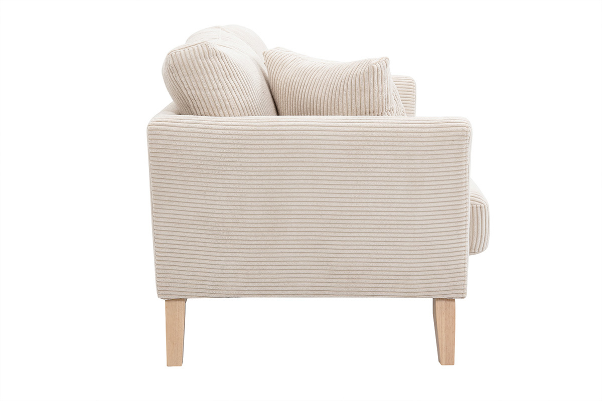 Canap� scandinave d�houssable 2 places en tissu velours c�tel� beige et bois clair OSLO