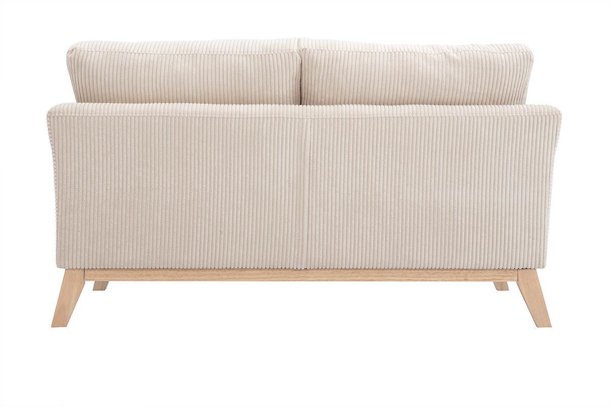 Canap� scandinave d�houssable 2 places en tissu velours c�tel� beige et bois clair OSLO