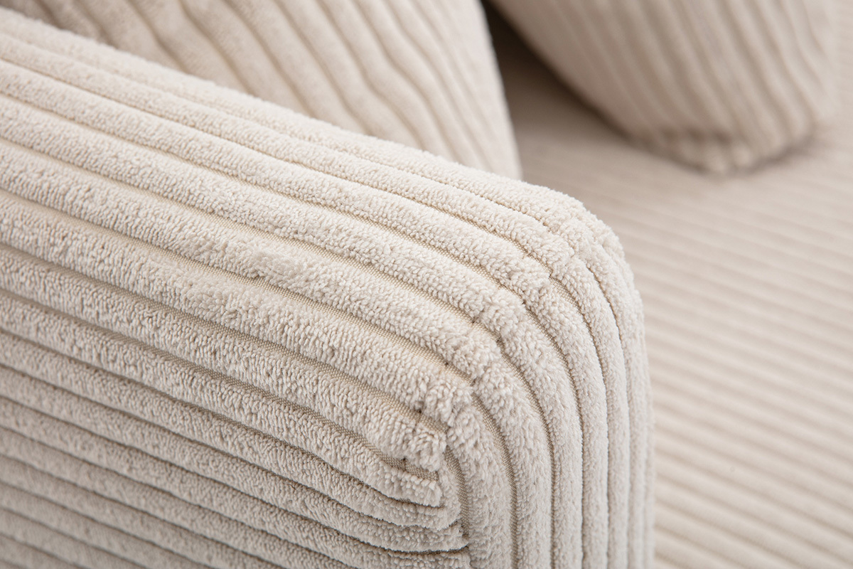 Canap� scandinave d�houssable 2 places en tissu velours c�tel� beige et bois clair OSLO