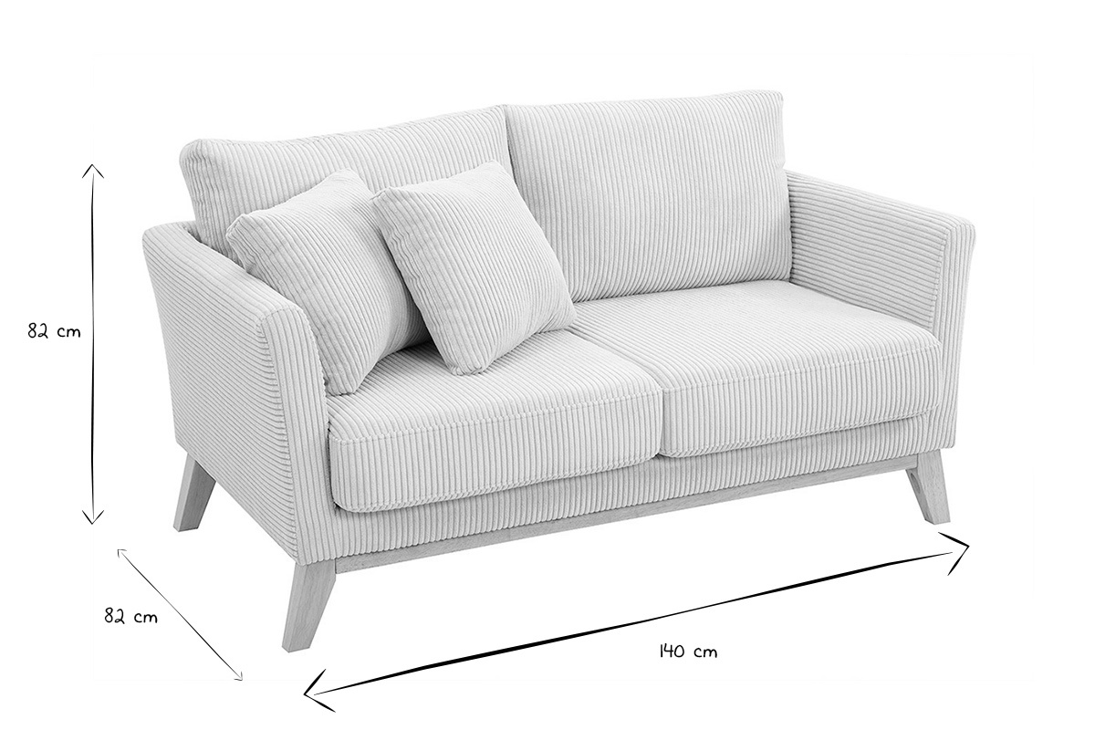 Canap� scandinave d�houssable 2 places en tissu velours c�tel� beige et bois clair OSLO