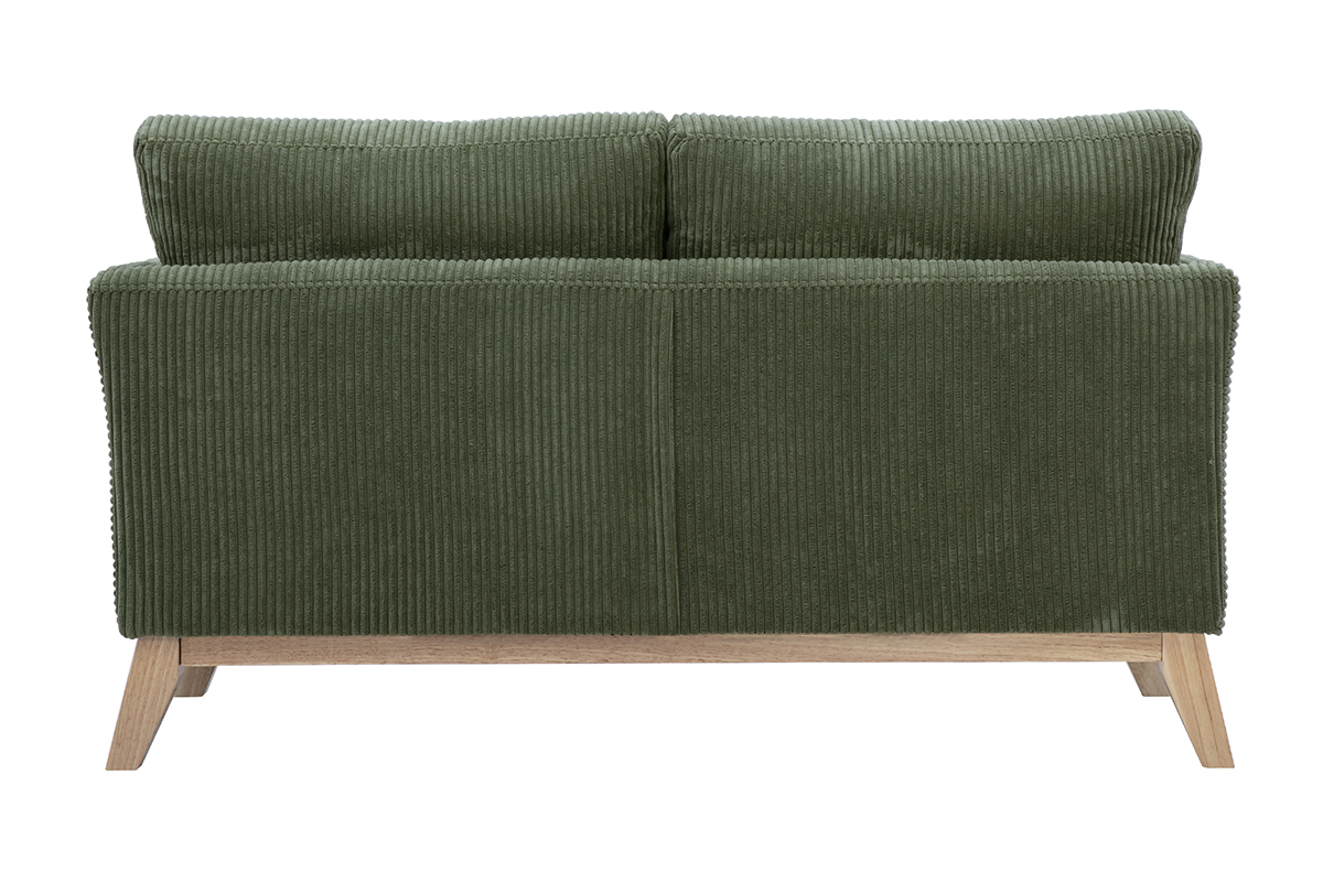 Canap� scandinave 2 places en velours c�tel� vert kaki et bois clair mod�le OSLO