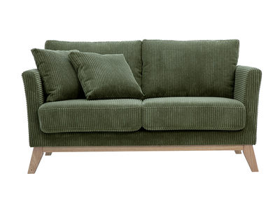 Canap&eacute; scandinave d&eacute;houssable 2 places en tissu velours c&ocirc;tel&eacute; vert kaki et bois clair OSLO