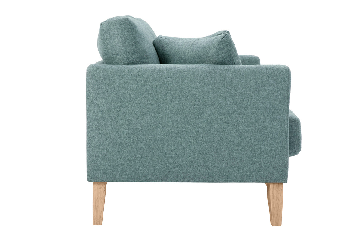 Canap� 2 places OSLO en tissu vert de gris avec pieds en bois, vue de c�t�.