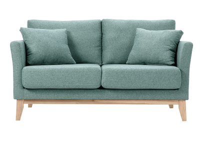 Canap&eacute; scandinave d&eacute;houssable 2 places en tissu vert de gris et bois clair OSLO