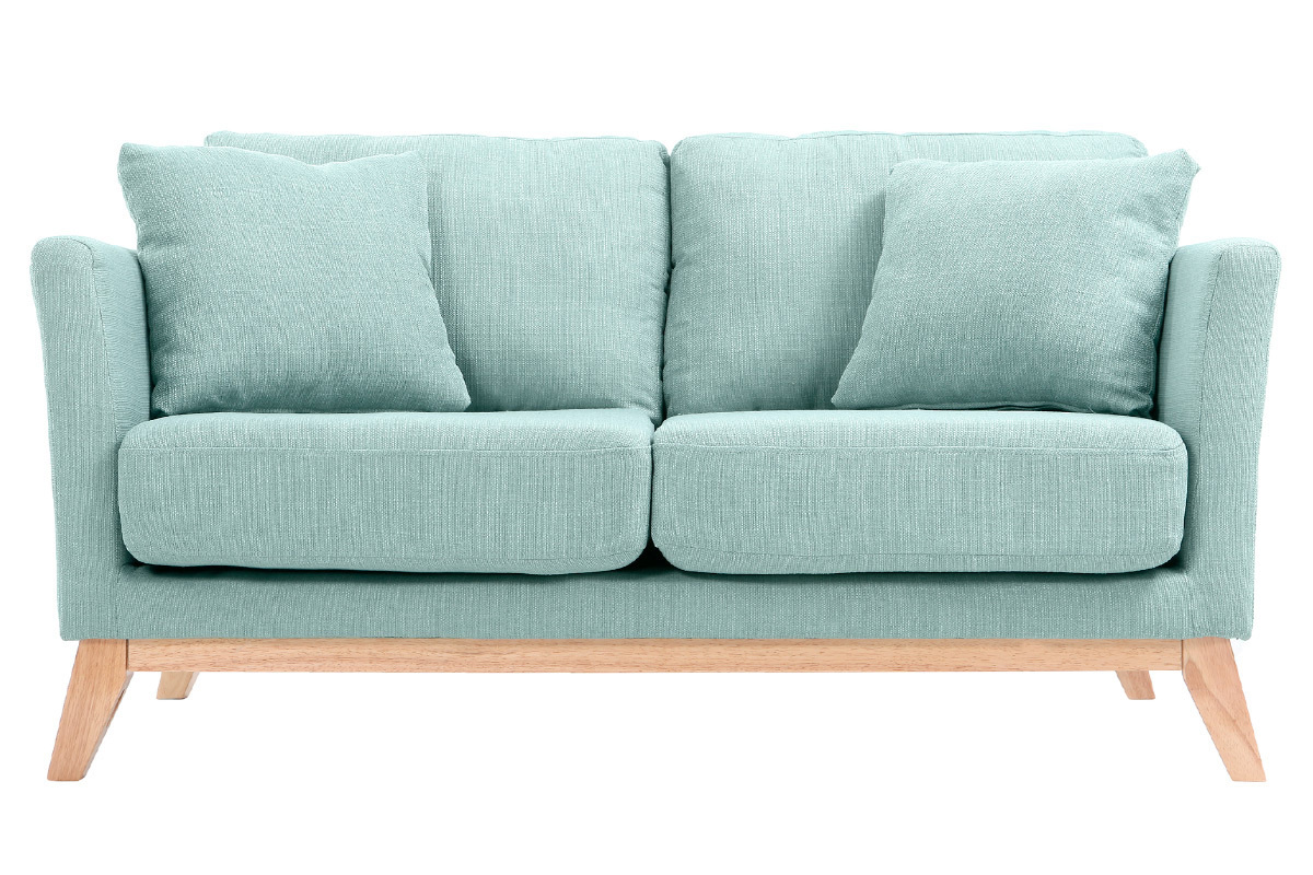 Canap� scandinave d�houssable 2 places en tissu vert lagon et bois clair OSLO