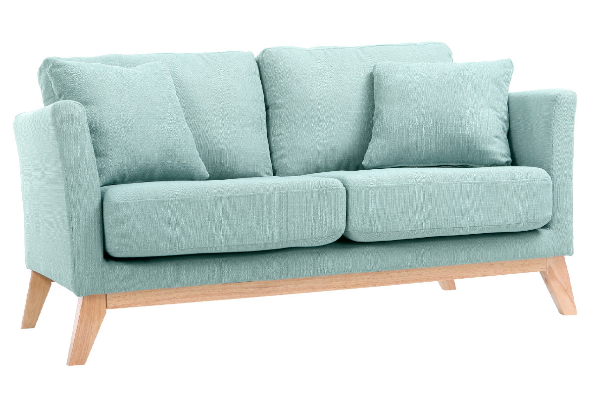 Canap� scandinave d�houssable 2 places en tissu vert lagon et bois clair OSLO