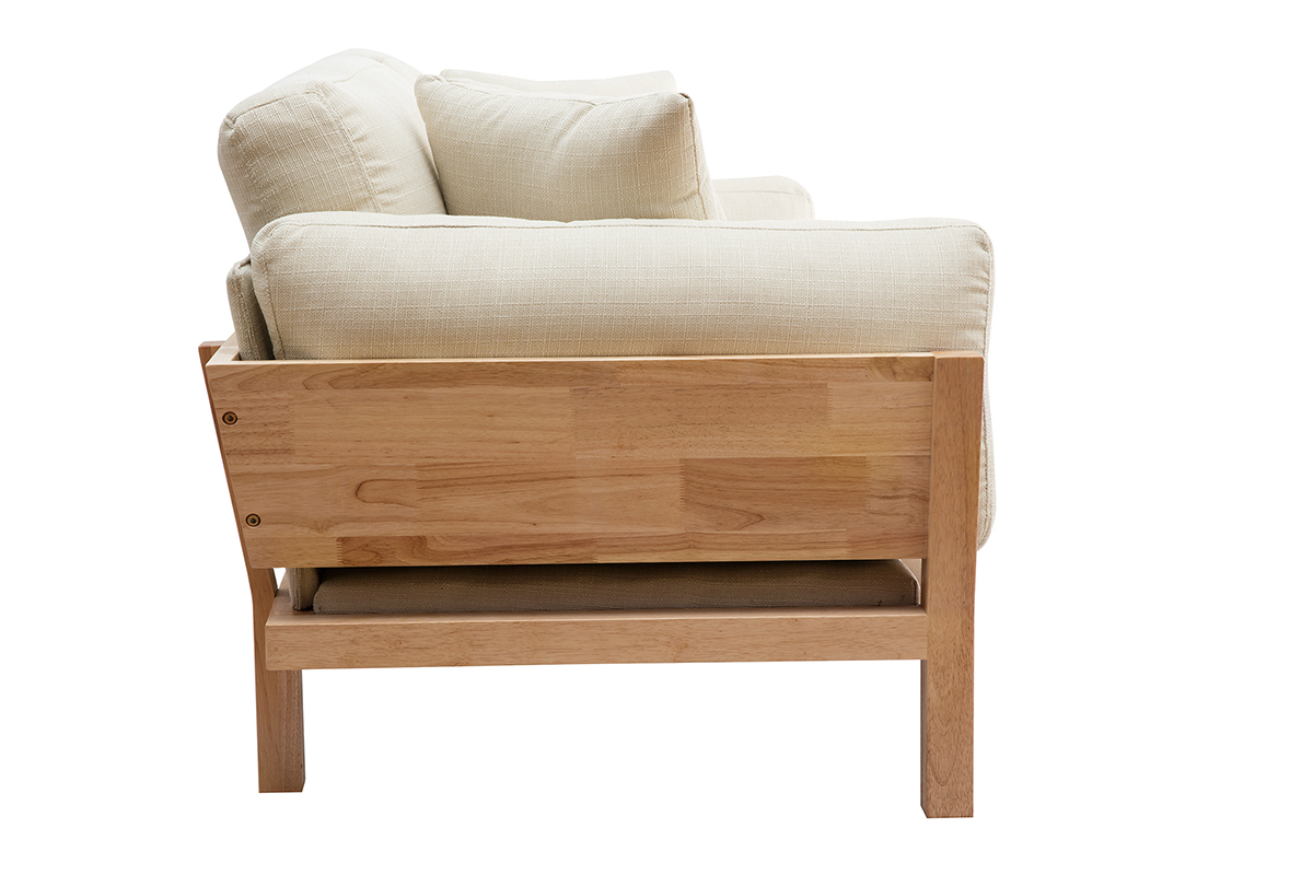 Canap� scandinave d�houssable 3 places en tissu blanc cr�me et bois clair KYO