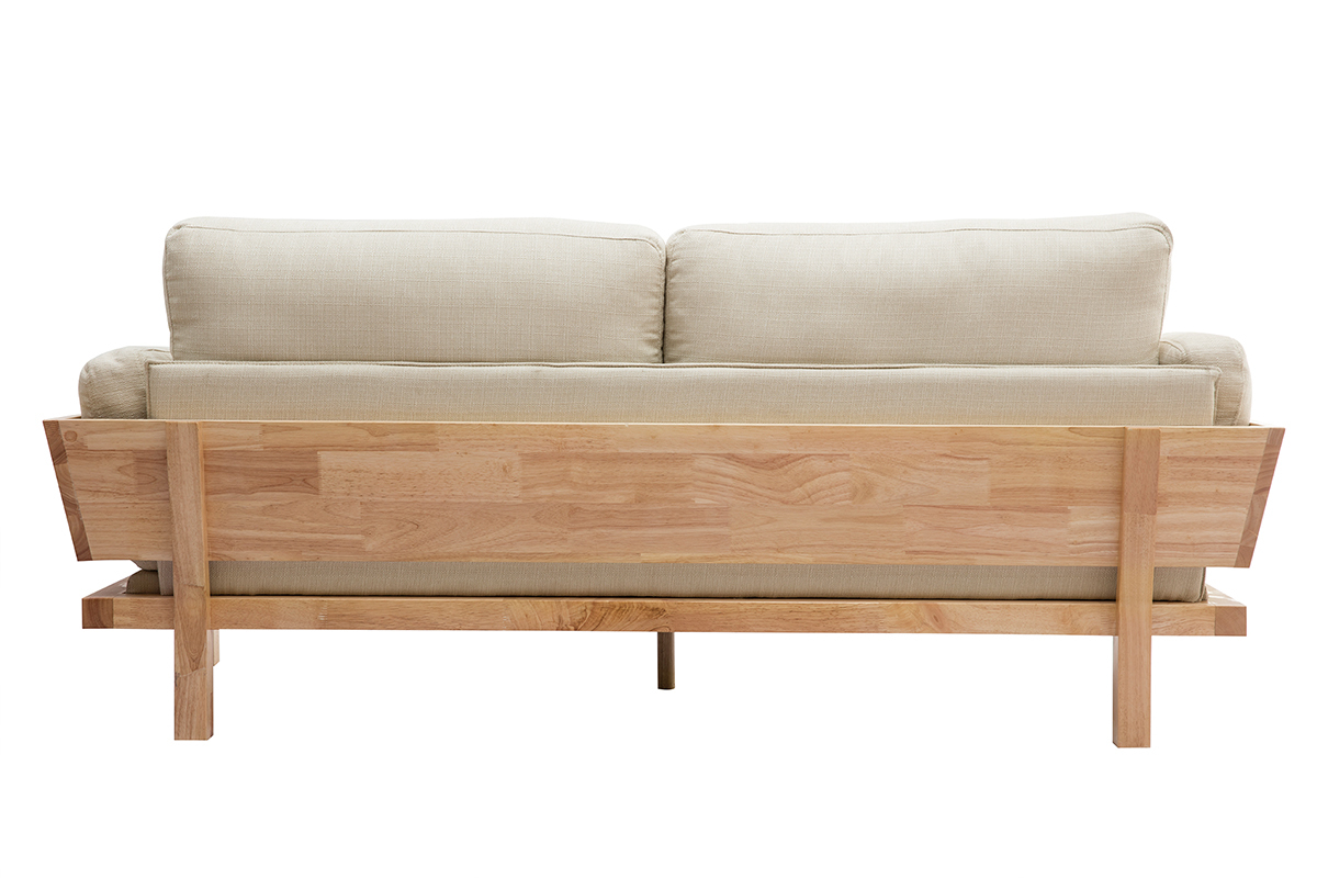 Canap� scandinave d�houssable 3 places en tissu blanc cr�me et bois clair KYO