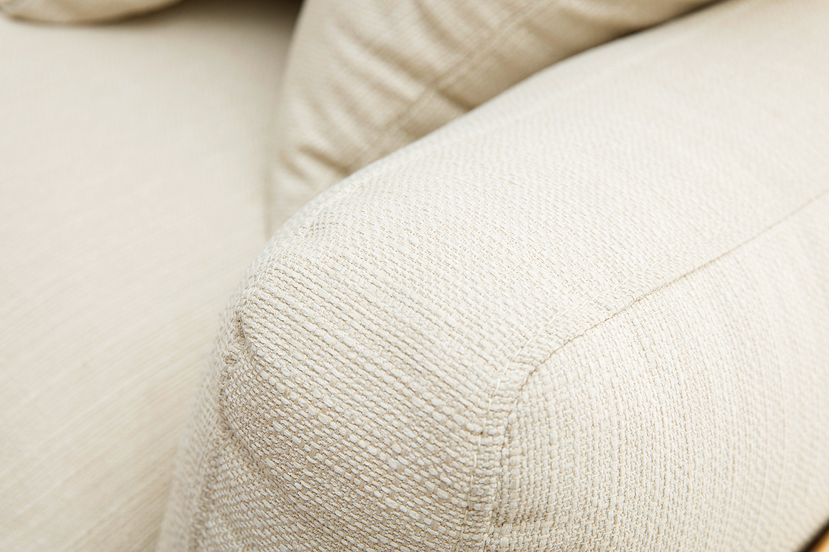 Canap� scandinave d�houssable 3 places en tissu blanc cr�me et bois clair KYO