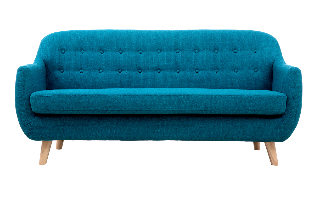 Canap� scandinave d�houssable 3 places en tissu bleu canard et bois clair YNOK