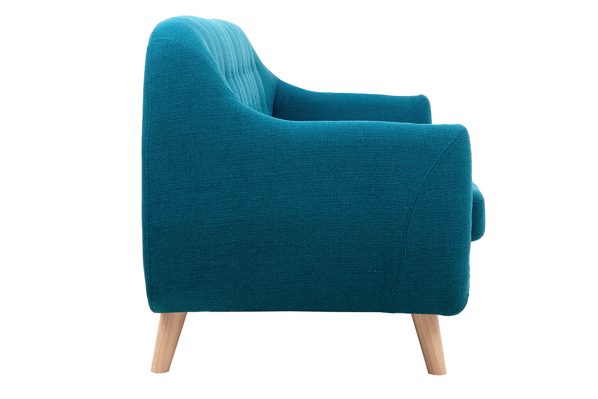 Canap� scandinave d�houssable 3 places en tissu bleu canard et bois clair YNOK