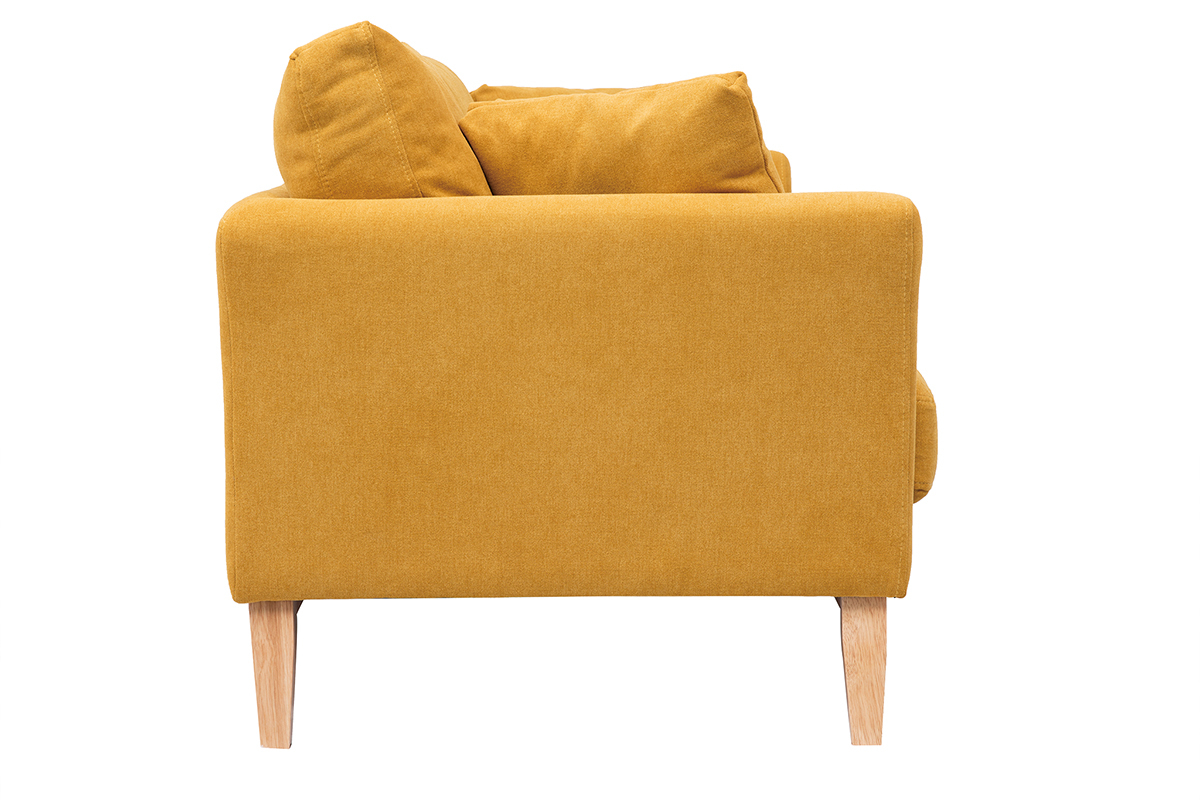 Canap� scandinave d�houssable 3 places en tissu effet velours jaune moutarde et bois clair OSLO
