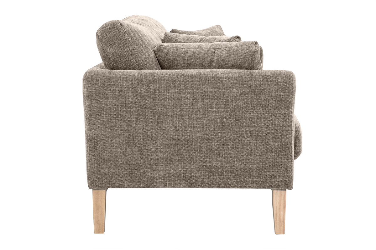 Canap� scandinave d�houssable 3 places en tissu effet velours textur� taupe et bois clair OSLO