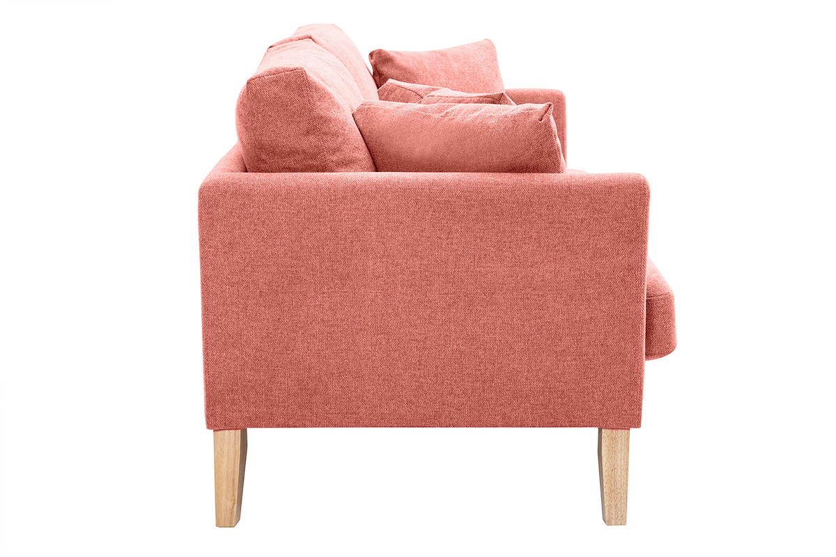 Canap� scandinave d�houssable 3 places en tissu effet velours textur� terracotta et bois clair OSLO