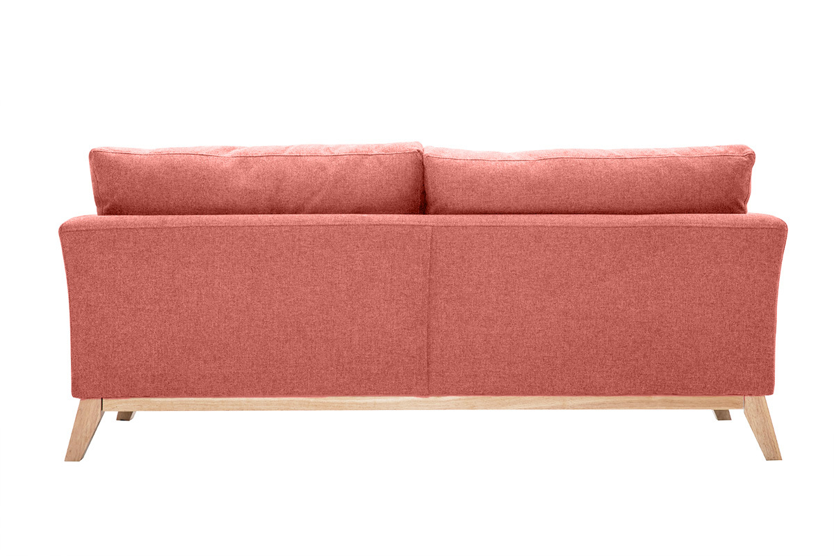 Canap� scandinave d�houssable 3 places en tissu effet velours textur� terracotta et bois clair OSLO