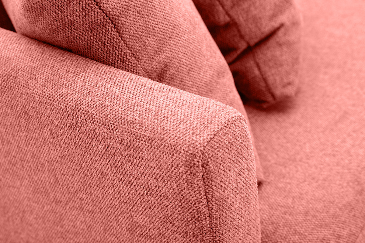 Canap� scandinave d�houssable 3 places en tissu effet velours textur� terracotta et bois clair OSLO