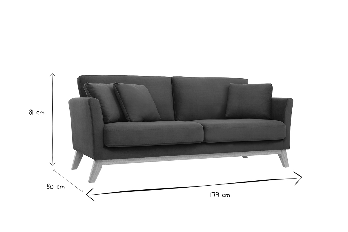 Dimensions du canap� scandinave 3 places OSLO en noir et blanc : L179 x P80 x H81 cm.