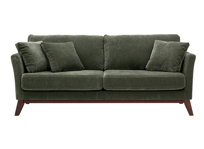 Canap&eacute; scandinave d&eacute;houssable 3 places en tissu effet velours vert kaki et bois fonc&eacute; OSLO